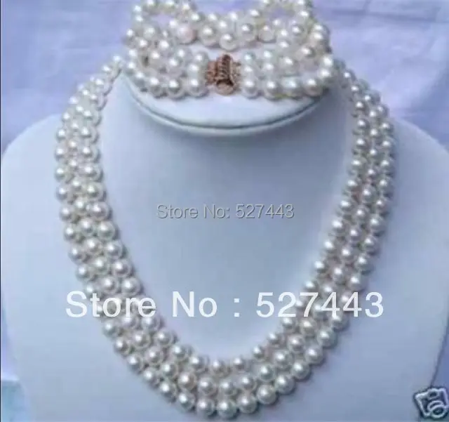 

Wholesale free shipping >>3ROW 7-8MM WHITE FRESHWATER PEARL NECKLACE & BRACELETS