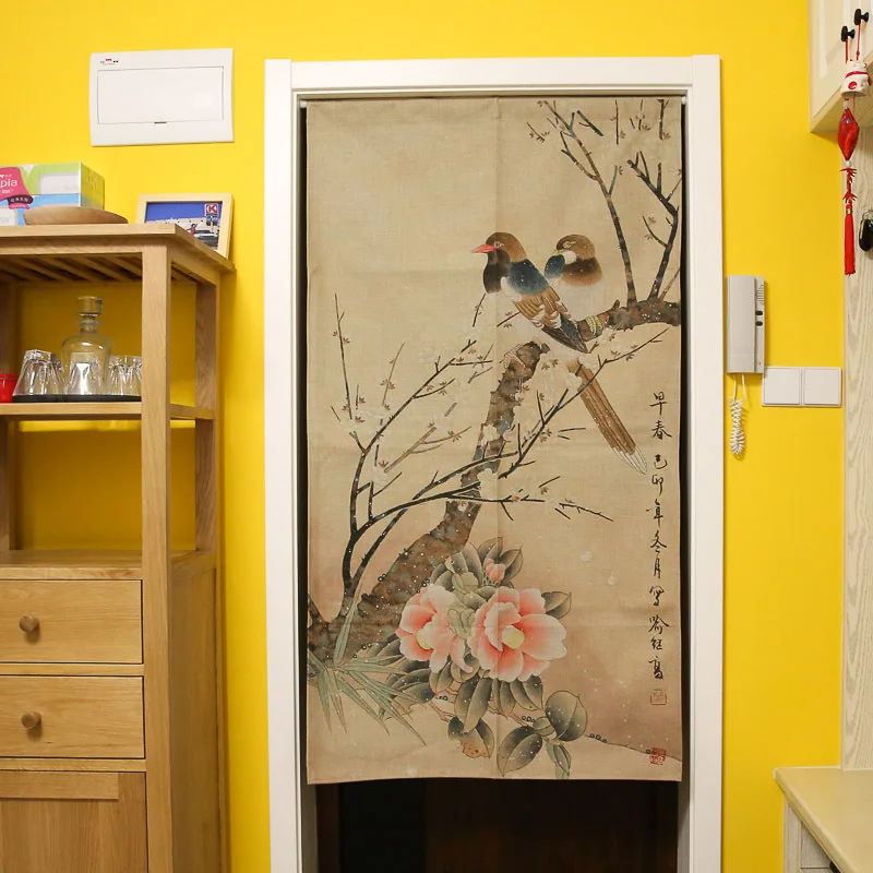 

Chinese Style Flower and Bird Pattern Door Curtain Japanese Noren Half Curtain Kitchen Curtain Feng Shui Door Curtain