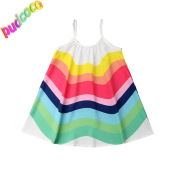 

2019 Kids Baby Girl Rainbow Dress Sleeveless Strap Princess Girls Boho Summer Sundress Clothes 1-6Y
