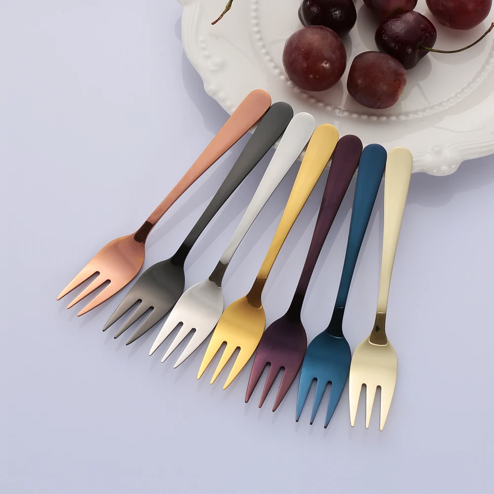 1PC Creative Small Multi color Stainless Steel Fruit Dessert Fork Cake