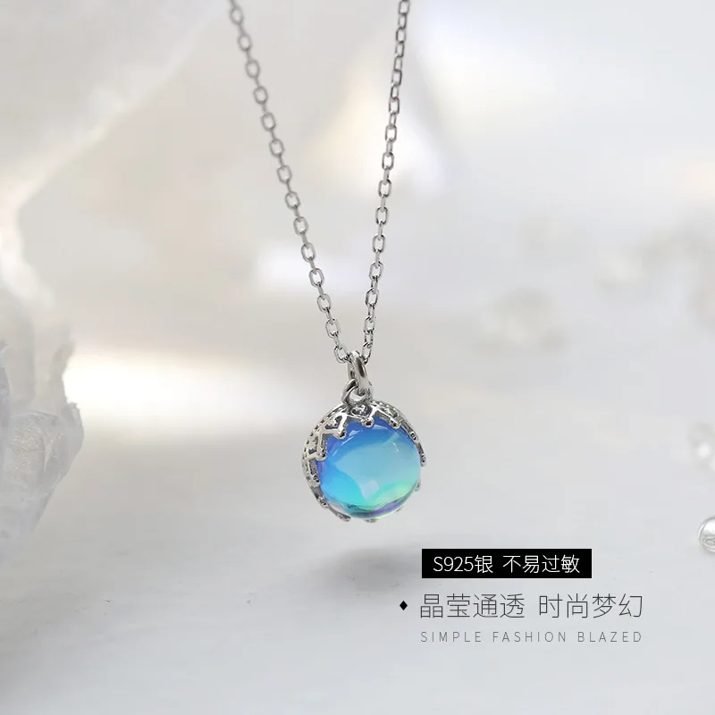 Mermaid tear colorful crystal woman necklace 100% 925 Sterling silver nacklace Jewellery Clavicle chain pendant charms gift