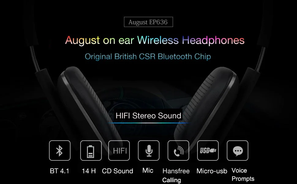 August EP636 on ear Wireless Bluetooth Headphones