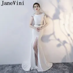 JaneVini Vestidos Sexy Русалка блестками вечернее платье Scoop Neck High Разделение атласная мама невесты платья плюс Размеры