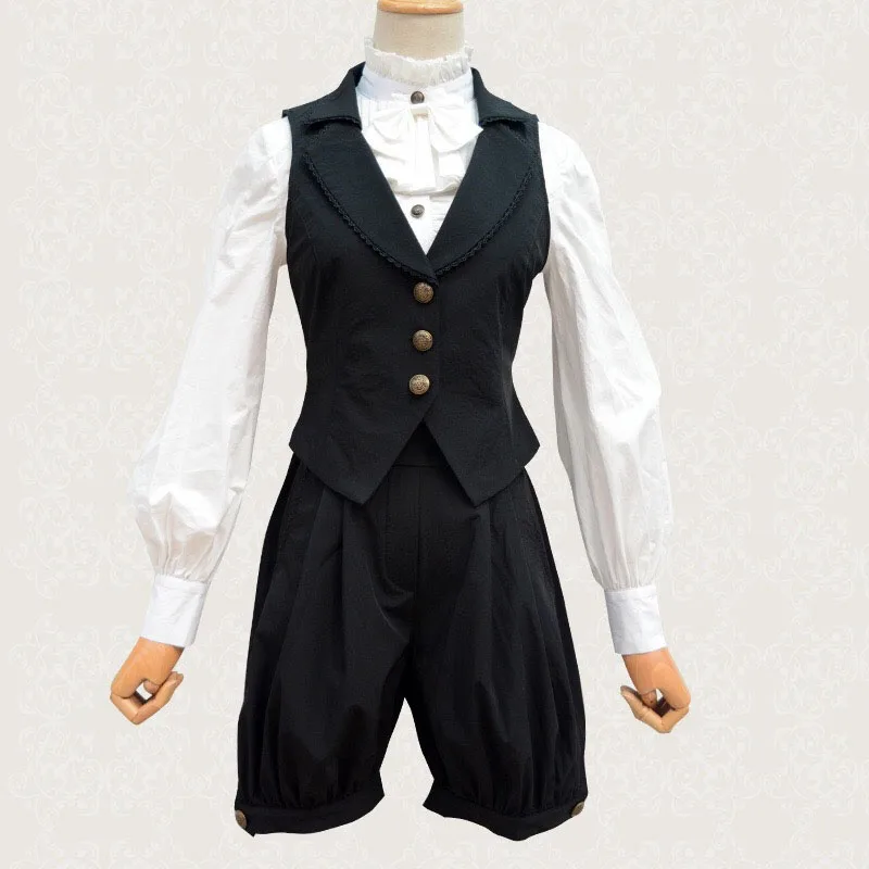 

Preppy Girls Gay Lolita Vest Waistcoat Jumper Hosen Short Pants Student Cosplay Homosexual Punk Outfit Ouji Clothing For Women