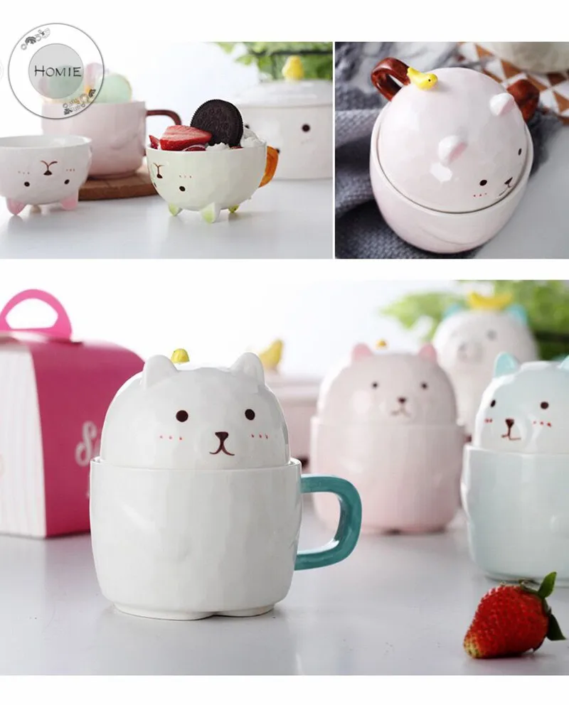 HOMIE lovely Cartoon bear Cup Coffee Mug Large  With lid Mugs creative Drinkware Tea milk Cup Afternoon ceramics Office home15