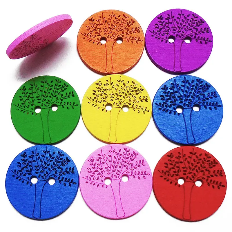 

ZIEENE 5PCs 10PCs 25PCs 50PCs Mixed 7 Colors Dyed Laser Wisdom Trees Wooden Buttons 30mm Sewing Scrapbooking For Kids Handmade