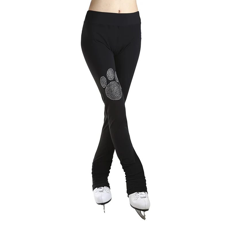 Подгонянные брюки для фигурного катания длинные брюки для девочек женские тренировочные соревнования Patinaje Катание на коньках теплый флис гимнастика 12 - Цвет: black