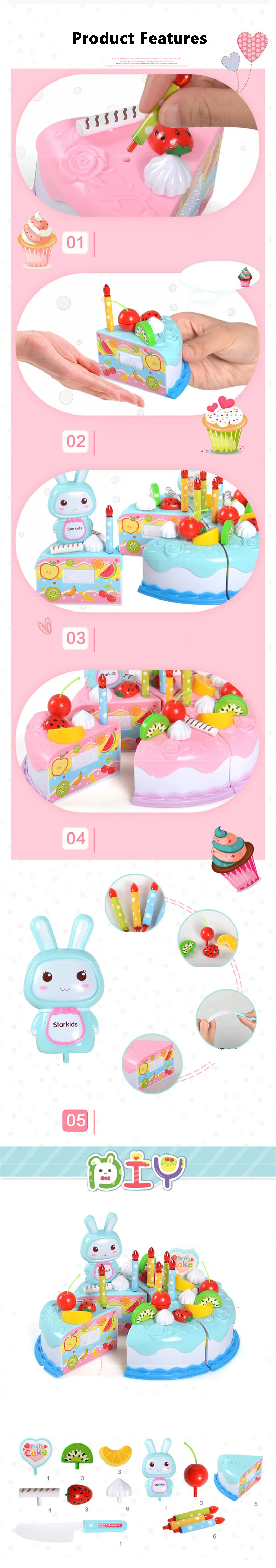 37 шт. моделирование разрезания торта игрушки набор Детская кухня творческий DIY притворяться, играть в игрушки фрукты крем на день рождения