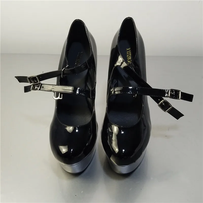 15cm high heels, T strap single shoes, model banquet catwalk performance, dance shoes