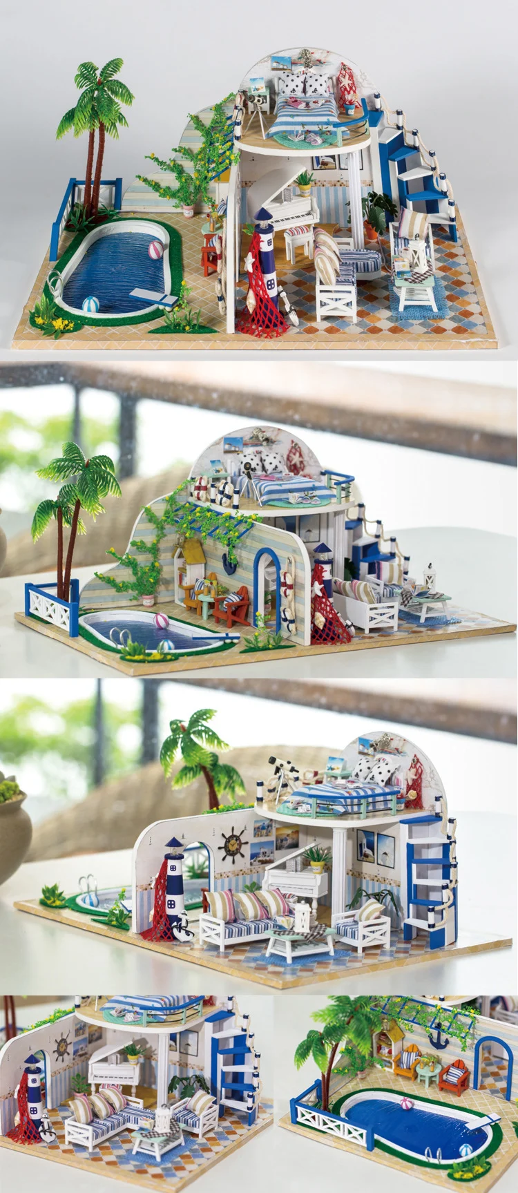 Прозрачные летние виллы Кукольный дом Миниатюра ручной работы с мебели Diy деревянная модель миниатюрные кукольный домик игрушки для рождественских подарков