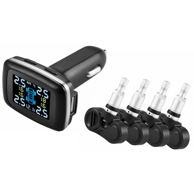 

Waterproof And Portable Car Tpms With 4 Sensors Smart Monitor Cigarette Lighter Digital Lcd Display Auto Security Alarm Systems