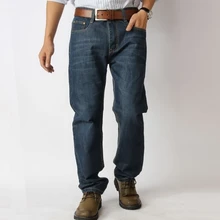 Джинсы мужские плюс Размеры 52 48 46 44 42 Прямые джинсы мужские синие Бизнес повседневные штаны брюки Багги джинсы мужские классические