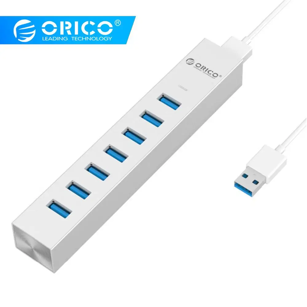 ORICO ASH7-U3 Aluminum 7 Ports USB3.0 HUB Super Speed 5Gbps for MAC Laptop Desktop Computer Peripherals Usb Power Adapter Silver