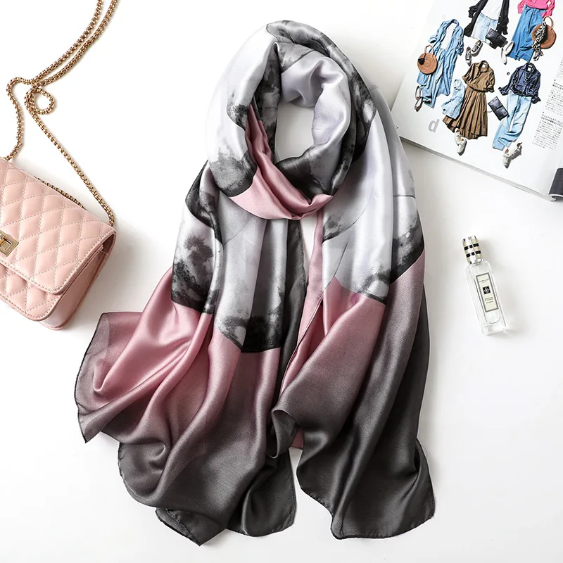 

New fashion Gradation floral print silk scarf women luxury brand shawls and wrap lady sunscreen pashmina winter neck scarf hijab