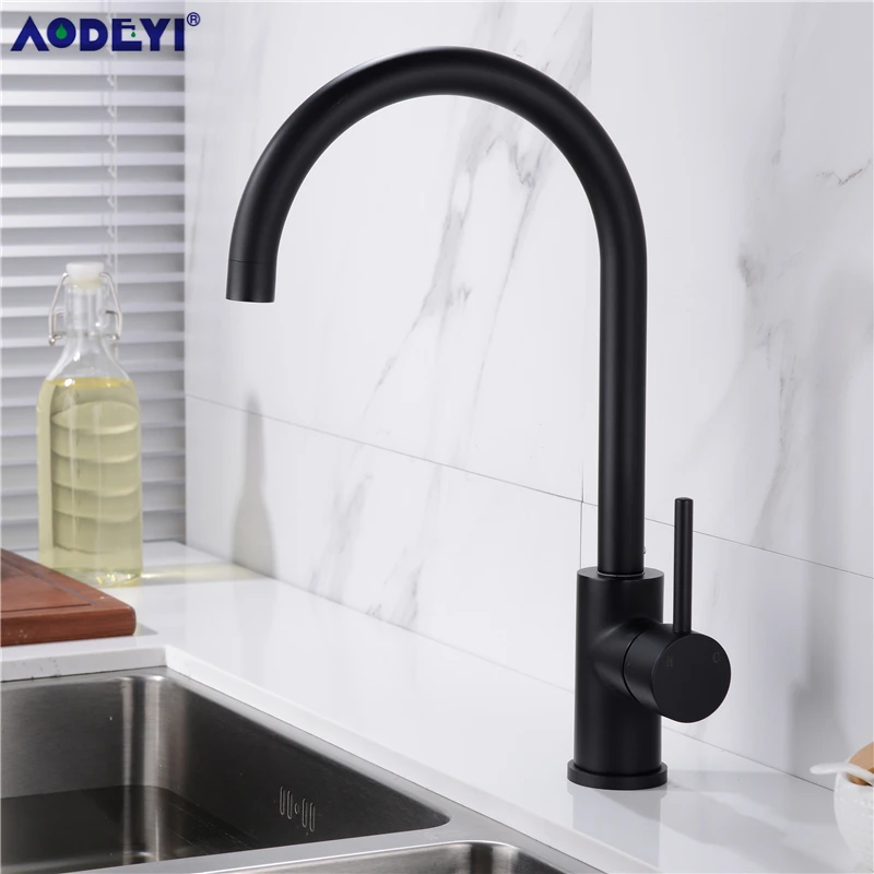  AODEYI Kitchen Faucet Black Brass 360 Degree Hot And Cold Kitchen Water Tap Mixer Dual Sink Rotatio - 32816524059