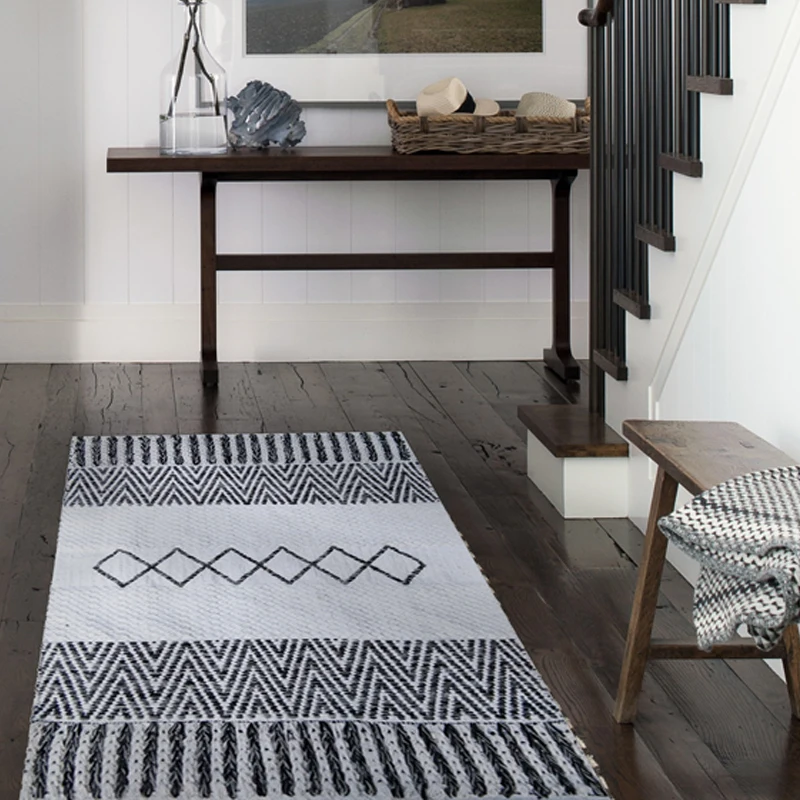 1 шт., скандинавский хлопковый тканый ковер, ковер для спальни, покрывало, коврик, простой современный ковёр для кухни, 60x90 см, украшение для дома