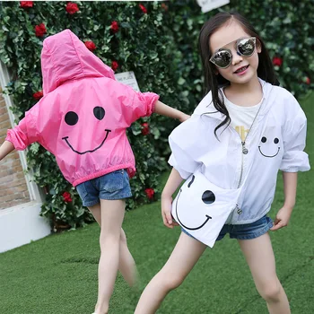 

Girls Coats and Jackets 2020 Summer Smile Face Hooded Jacket + Crossbody Bag 2pcs Set Thin Coat Sport Outerwear Girls Clothes