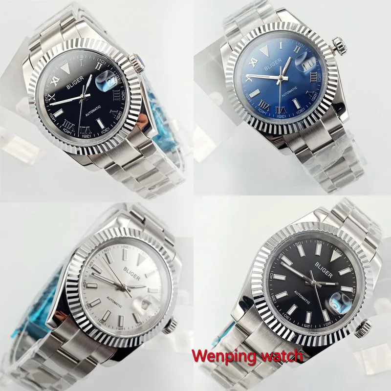 

40mm Bliger no logo Silver white black blue dial solid case particular date window sapphire glass automatic mens watch W2888