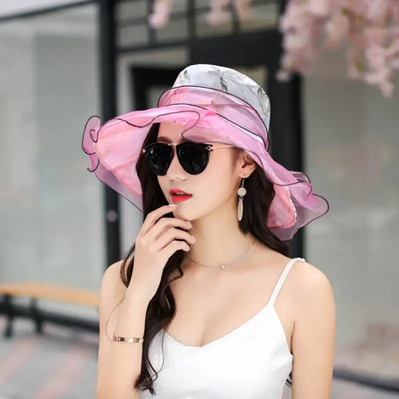 MYZOPER Мода печать сетки лук Повседневное пляж шляпа прилив Sunhat козырек Корейская версия Для женщин летняя шляпа - Цвет: picture color