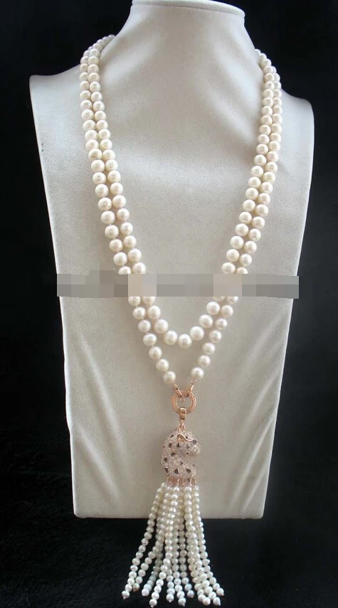 

ddh003726 freshwater pearl white round leopard mnecklace 50" nature
