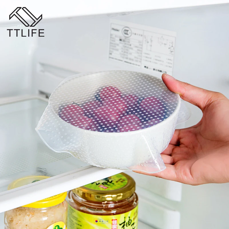 

TTLIFE 4pcs Food Fresh Keeping Saran Wrap Multifunctional Kitchen Tools Reusable Stretch Silicone Food Wraps Seal Cover