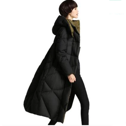 Удлиненный толстый пуховик для женщин с длинными коленями Зимний Большой размер Женская модная простая парка с капюшоном пальто для женщин WYT280 - Цвет: BLACK