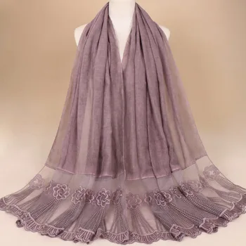 

Women floral lace scarves plain bandhnu cotton muslim hijab wraps pashmina headband scarves/scarf 11 color 200*85cm