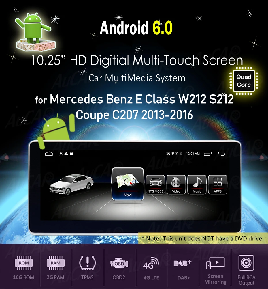 Cheap AuCAR IPS 10.25" Car multimedia player Head unit for MERCEDES-BENZ S212 W212 Coupe C207 2013-2016 Car GPS Navi Radio stereo IPS 6