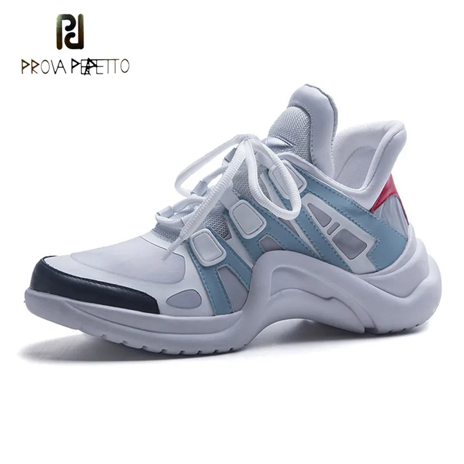 

Prova Perfetto 2018 hot design real leather+mesh casual shoe women mixed color lace up trainers creep sneaker shoes mujer zapato