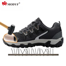 Modyf men steel toe cap work safety shoes casual reflective breathable outdoor boots puncture proof protection footwear