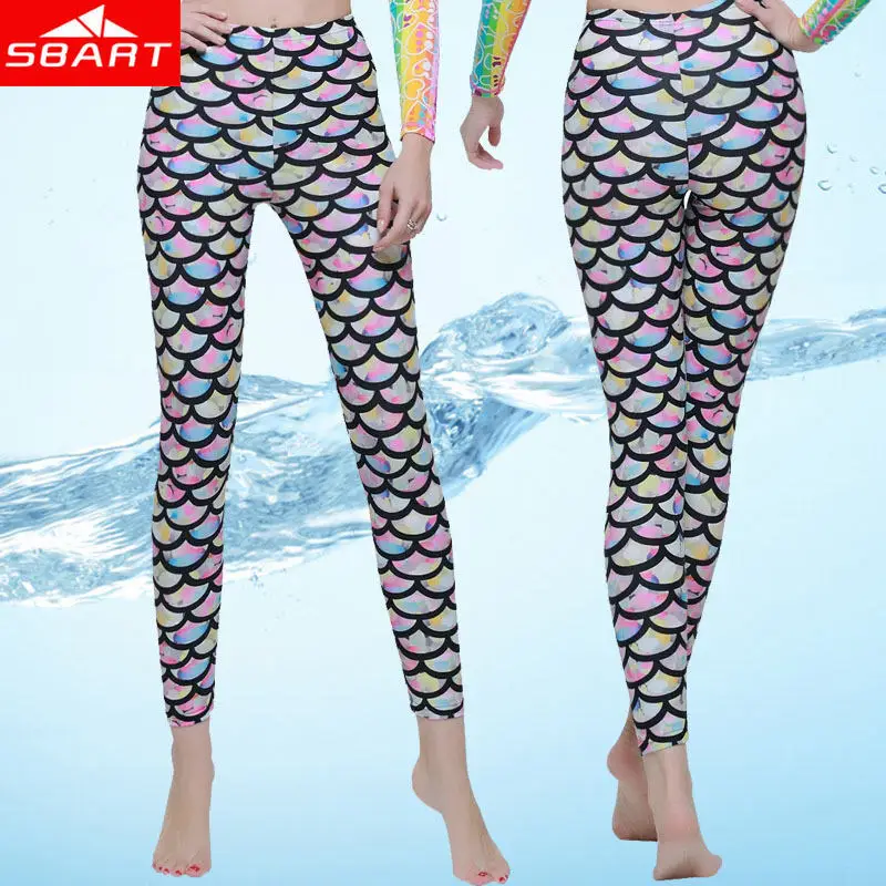 SBART Women Fish Scale Design Yoga Fitness Running Pants Upf50+ Rash