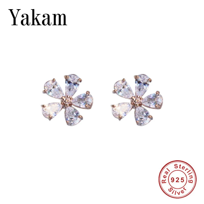 

Clear Crystal Petal Flower Stud Earring 2019 Spring Gold Color 925 Sterling Silver Earrings For Women Girl Delicate Jewelry Gift