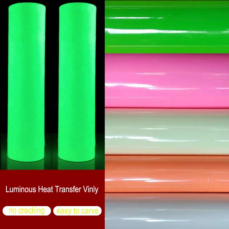 

Free shipping 1 sheet 25cmx100cm Luminous Heat Transfer Vinyl Glow in Dark noctilucent Heat Press Machine Tshirt Iron On HTV