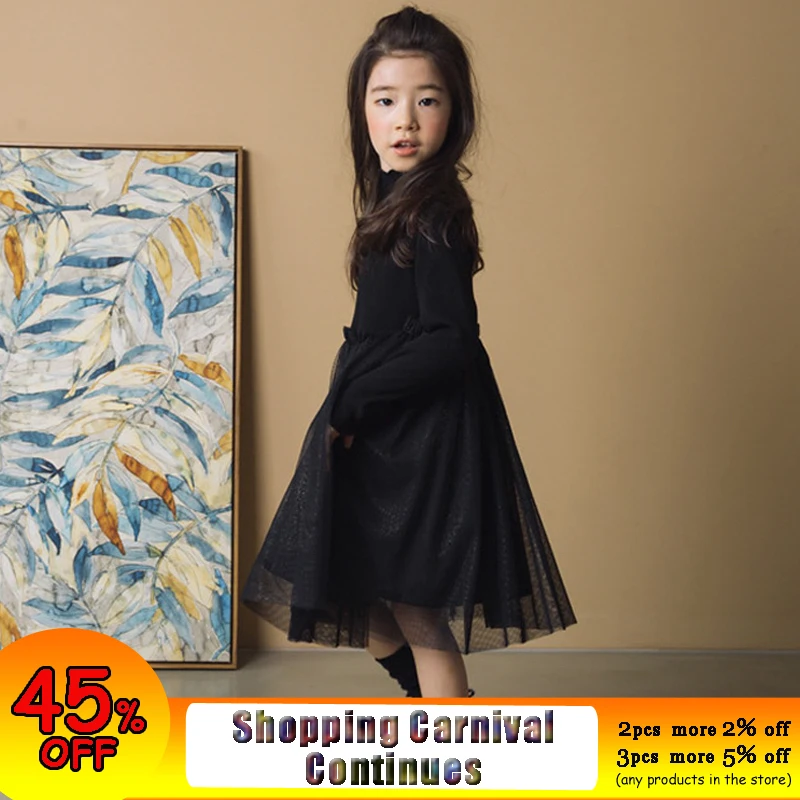 

Girls Dress Long Sleeve Black White Gown Dress for Little Girl age 4 5 6 7 8 9 10 11 12 years Princess Party Dress Sisters
