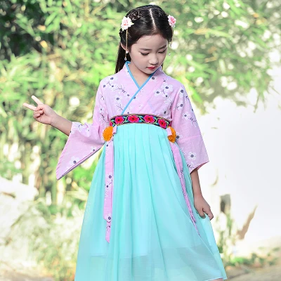 Китайский традиционный костюм Тан hanfu/платье для девочек; китайский национальный костюм; платье феи; Детский костюм Тан; Детский костюм для народных танцев - Цвет: A-Blue