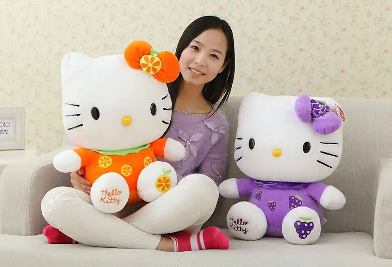 

cute fruit design orange or grape hello kitty plush toy soft throw pillow high quality birthday gift b4975