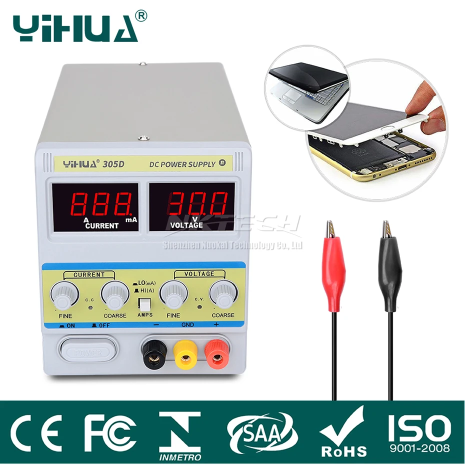 

305D YIHUA 4-Digital Display High Precision DC Volt Current Regulator 30V 5A mA Stable Power Supply Cell Phone Repair Laboratory