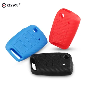 

KEYYOU 3 Button Silicone Key Fob Cover Case For VW Polo 2016 Golf 7 MK7 For Skoda Octavia Combi A7 For SEAT Leon Ibiza CUPTRA