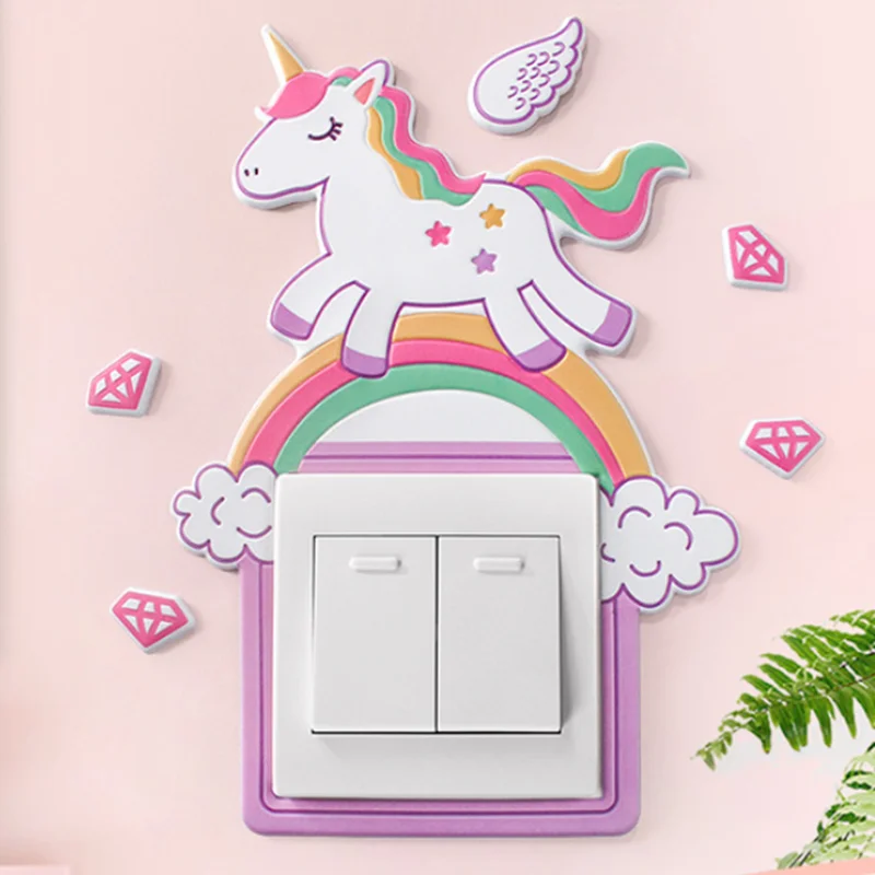 

Animal Unicorn Flamingo Cover Cartoon Room Decor 3D Wall Silicone On-off Switch Luminous Light Switch Outlet Wall Sticker