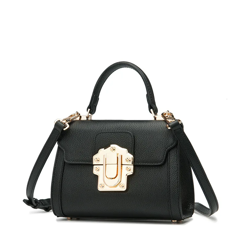 

First layer cowhide Korean version spring small square bag new fashion elegant single shoulder carry oblique leather girl bag