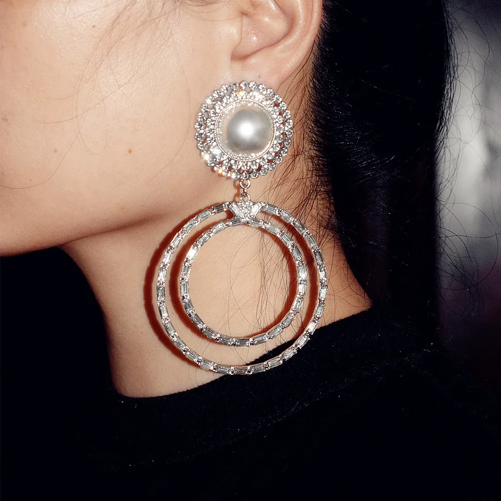 

Boutique Shiny Rhinestone Big Round Dangle Earrings For Women Fashion Jewelry Lady's Evening Dress Statement Earrings Accessory