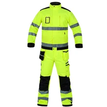 Bauskydd High visibility workwear suit work suit fluorescent yellow work jacket work pants with knee pads  free shipping