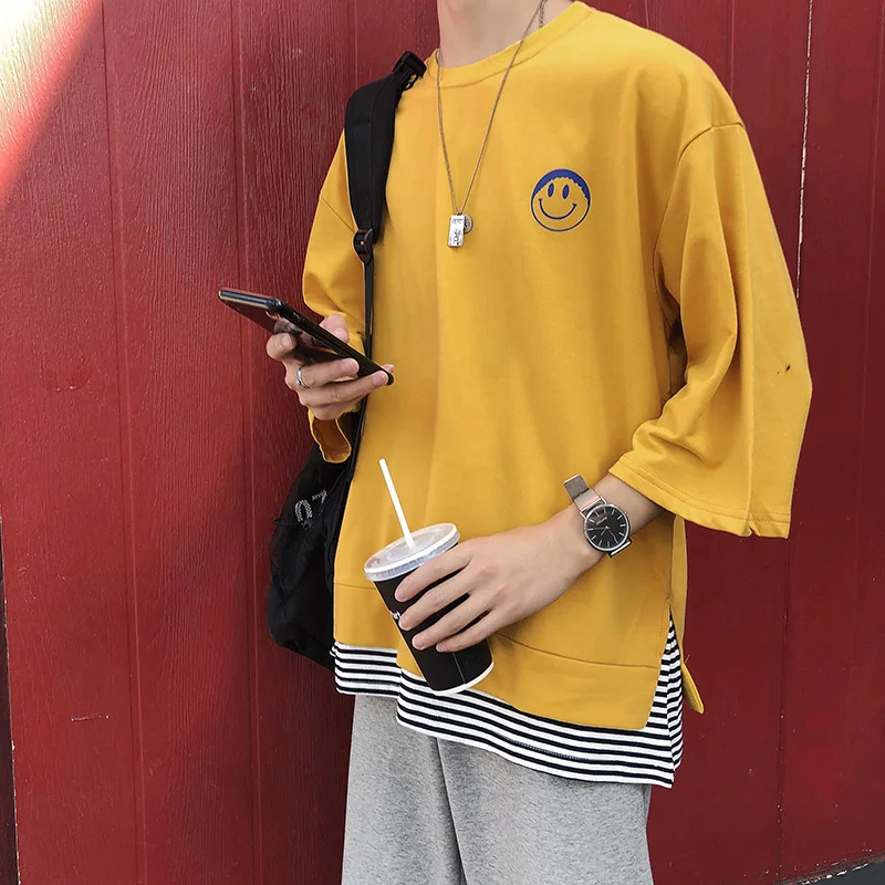 

Mr.nut 2019 summer port wind fake two-piece seven-point sleeve Korean version of the trend loose men's T-shirt