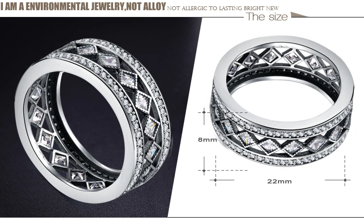 Suplush новые винтажные очаровательные кольца 925 пробы серебряные прозрачные CZ полые роскошные женские кольца ювелирные изделия PSRI0084-B