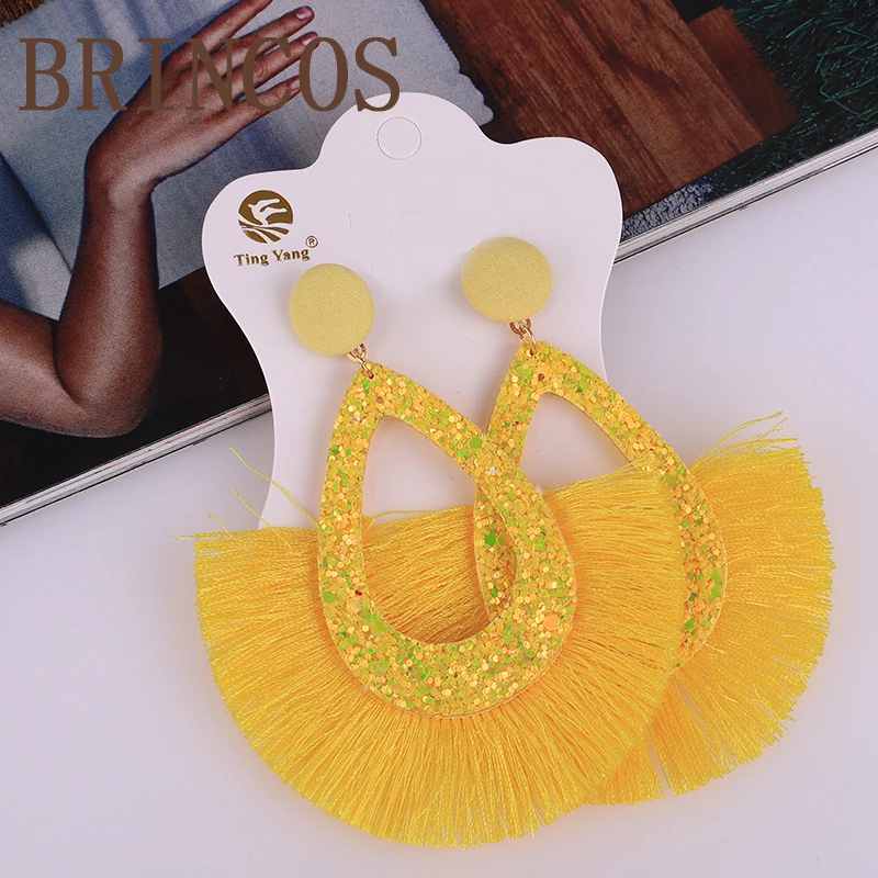 Earrings for women Neon green Tassel boho gold korean indian jewelry statement drop handmade oversize bohemia aliexpress - Metal Color: 28