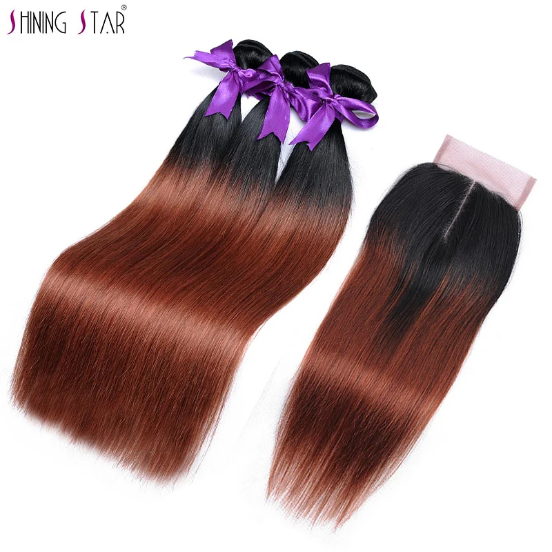 Colored 1B 33 Shiningstar 3 Peruvian Straight Hair Bundles With Closure Ombre Red Brown Human Hair Non Remy Bundles With Closure Colored 1B 33 Shiningstar 3 Peruvian Straight Hair Bundles With Closure Ombre Red Brown Human Hair Non Remy Bundles With Closure