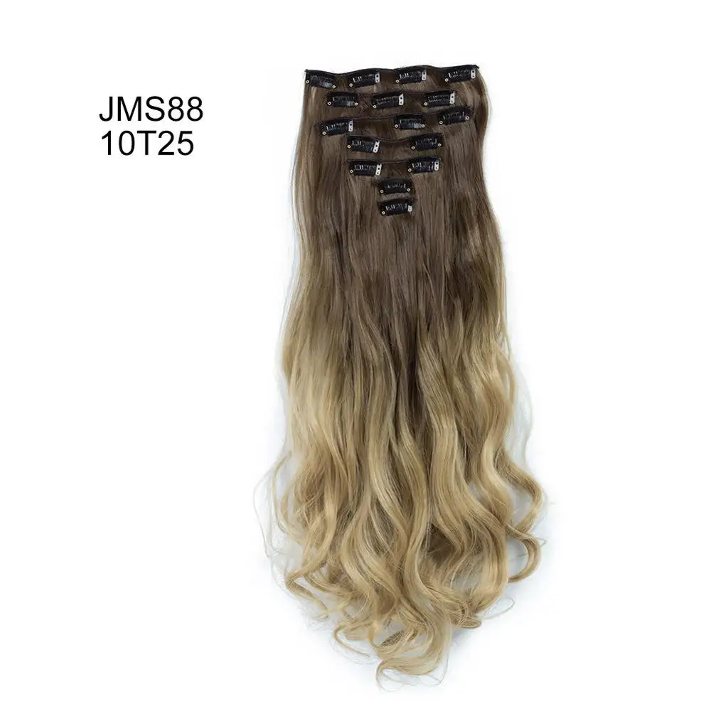 Valenwigs Wavy Synthetic Hair Clip in Hair Extensions 7 Pieces/set 22" 130g Gradient Omber Color Women's Hairpieces Fiber Hair - Цвет: T1B/4/27