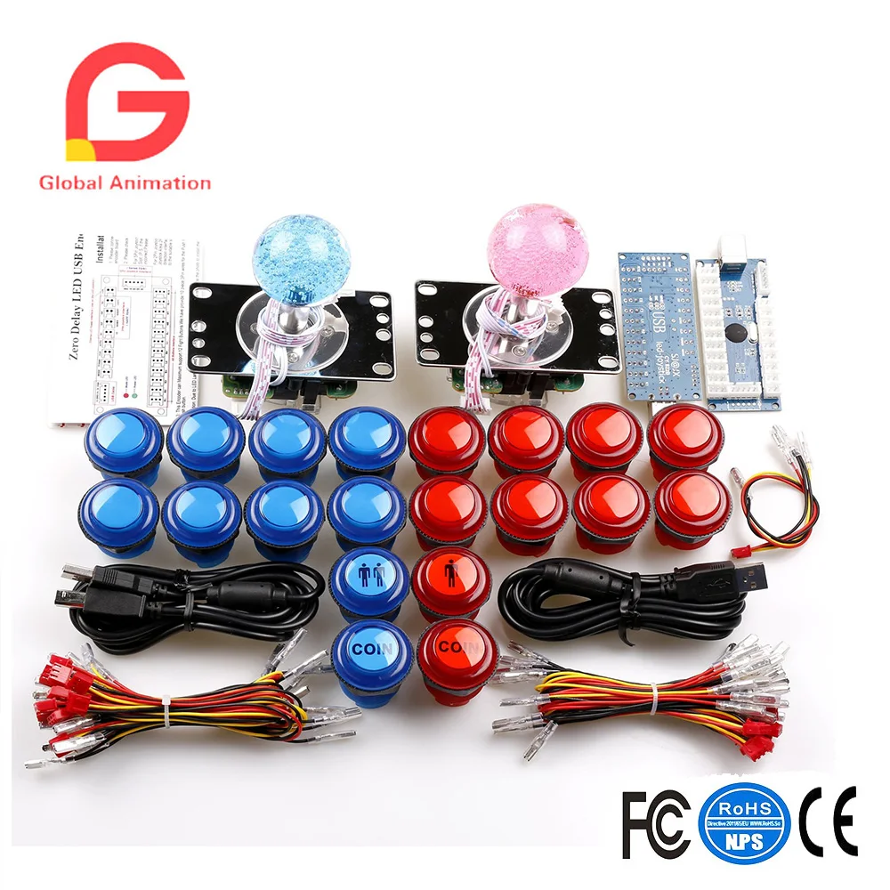 

Arcade DIY Parts Zero Delay USB Encoder + 8 Way Joystick+LED Illuminated Push Buttons For Video Game Consoles Mame Raspberry Pi