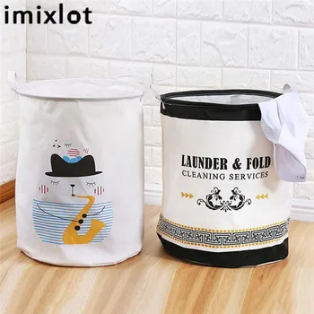 

Imixlot Fabric Laundry Basket Simple White Cotton Foldable Portable Waterproof Hanging Bathroom Dirty Clothes Storage