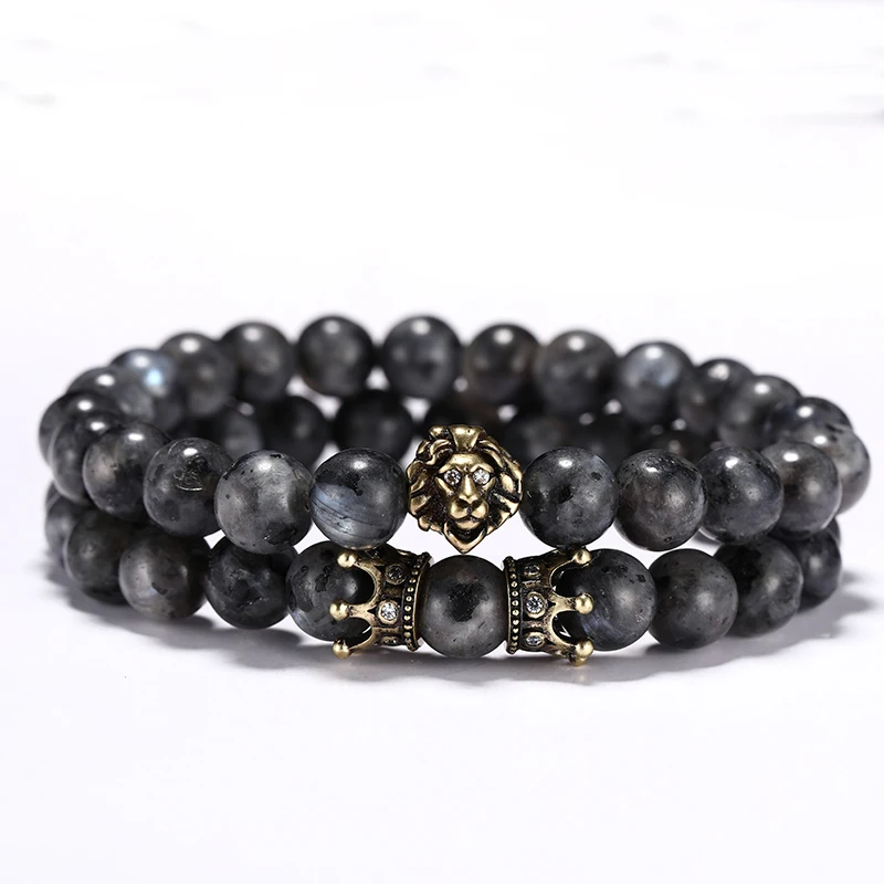 Браслет с 2 парными бусинами из лавы античный золотой серебристый цвет Braclet для